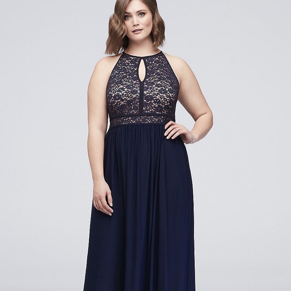 Nightway Lace Keyhole halter dress